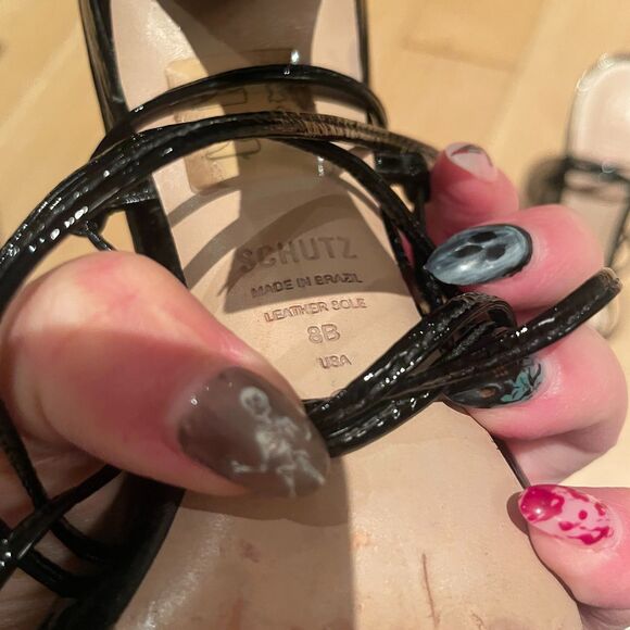 Schutz Heeled Lace up Strappy Sandals Black Size 8 B - Picture 7 of 9